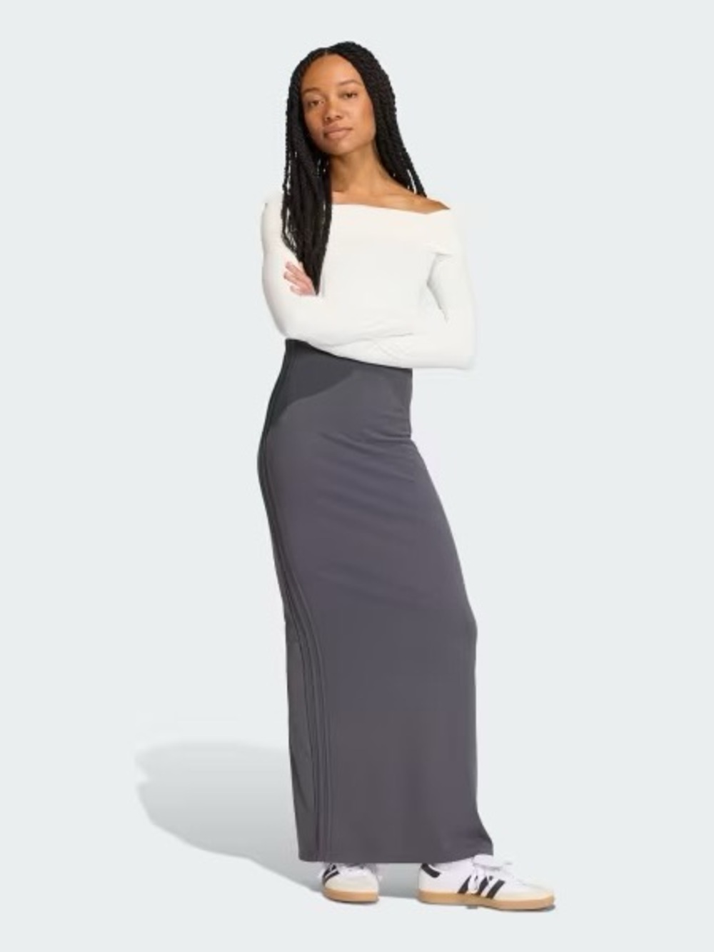 Adidas Women's High-Waist Gray Maxi Skirt with Back Slit